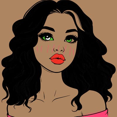 realistic girl with wavy hair and lips