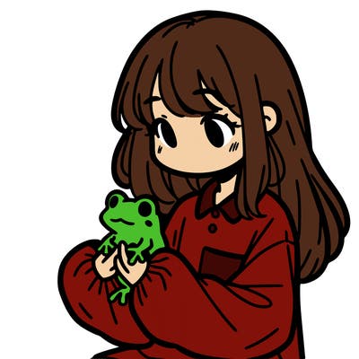 girl with long hair and a oversized shirt. and she is holding a frog