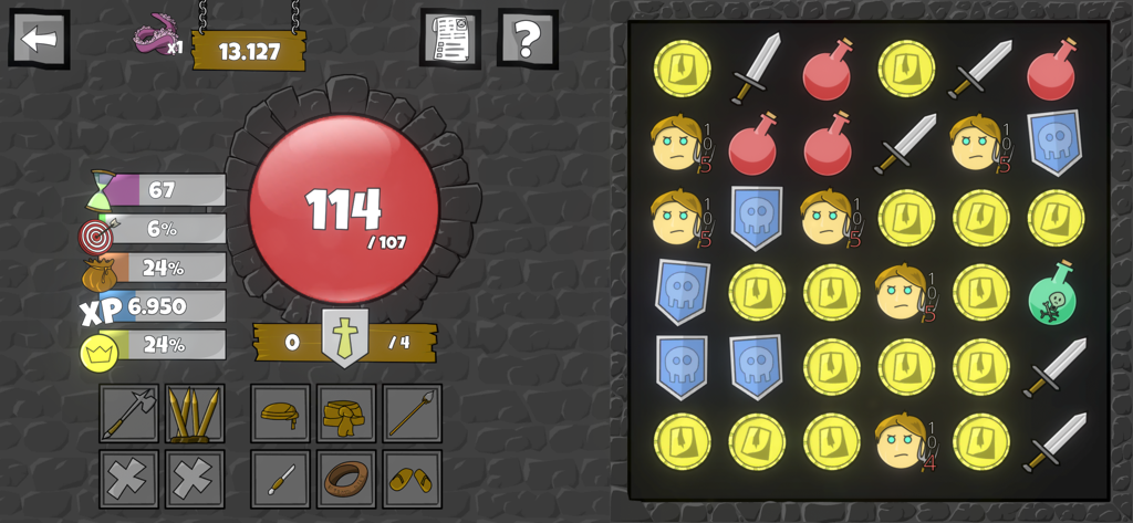 Troll Patrol - A gameplay screenshot of Troll Patrol showing a match-3 tile grid next to a character's health orb and tactical stats.