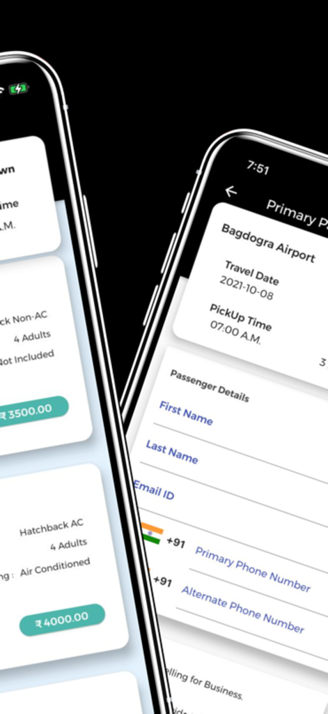 Wizzride - Wizzride app interface showing ride selection options and passenger information form for an airport transfer booking.