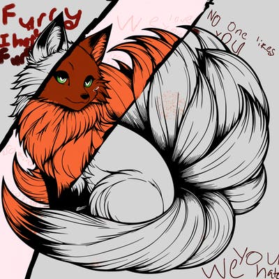 realistic detailed 9 tailed anime fox