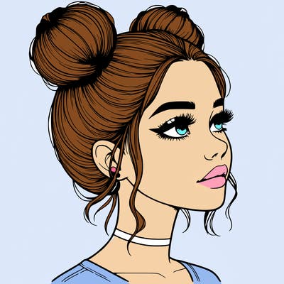 realistic girl with buns on the top of her head