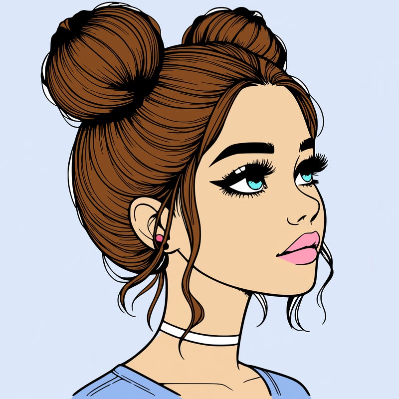 realistic girl with buns on the top of her head