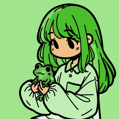 girl with long hair and a oversized shirt. and she is holding a frog