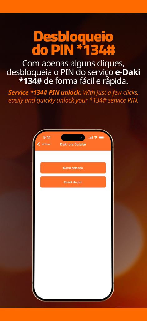 e-Daki - Interfaz de la aplicación e-Daki que muestra las opciones de desbloqueo y restablecimiento de PIN para la banca móvil de BCI