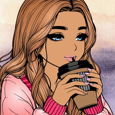 realistic girl drinking coffee