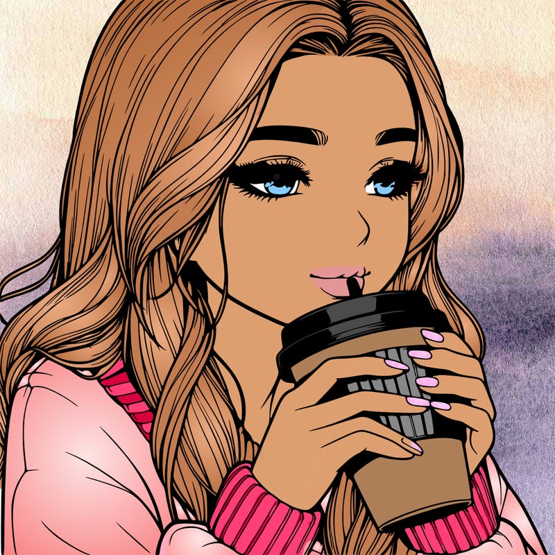 realistic girl drinking coffee