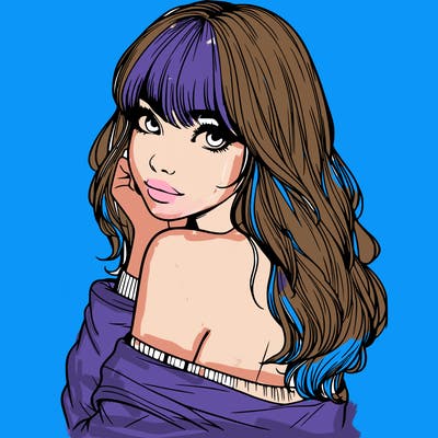 realistic girl with bangs looking over her shoulder