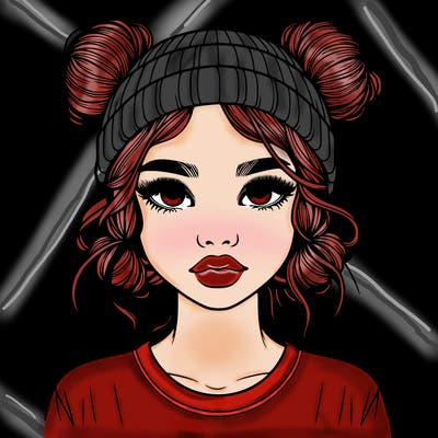realistic girl with buns in her hair with a beanie on