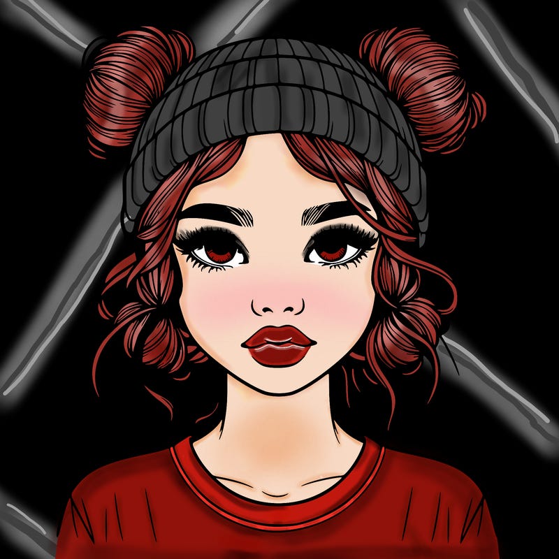 realistic girl with buns in her hair with a beanie on