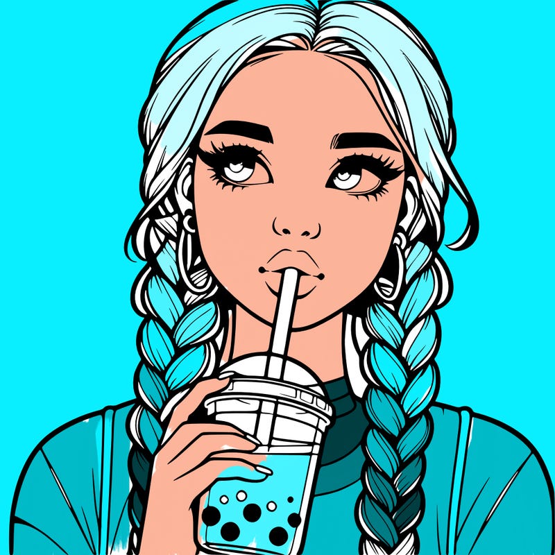 realistic girl with braided hair drinking boba