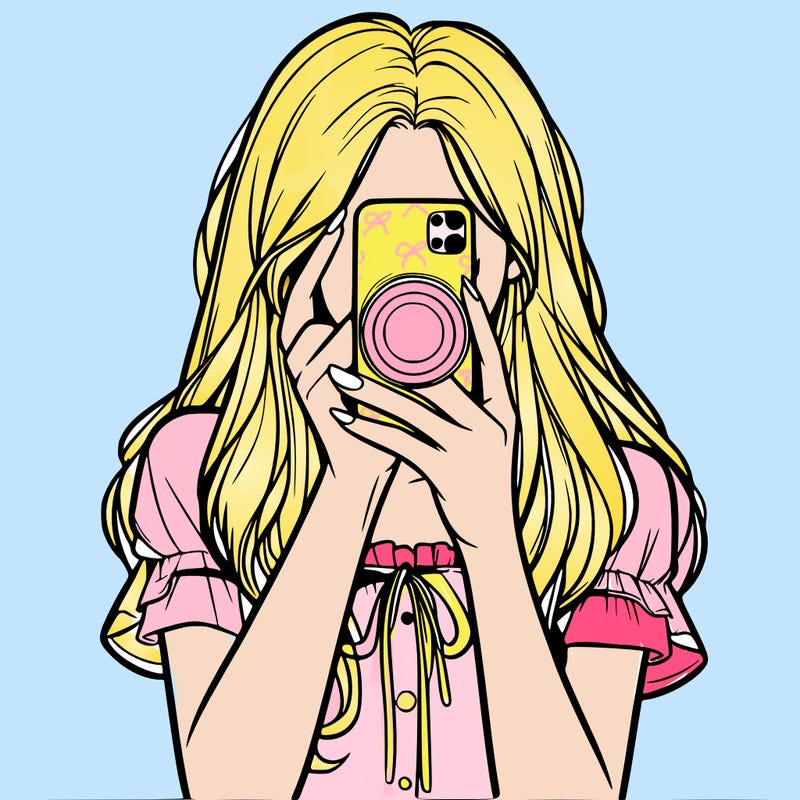 a realistic girl holding her phone taking pictures