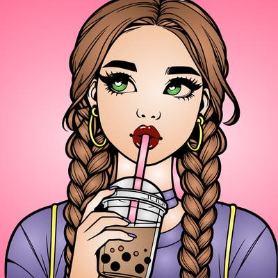 realistic girl with braided hair drinking boba