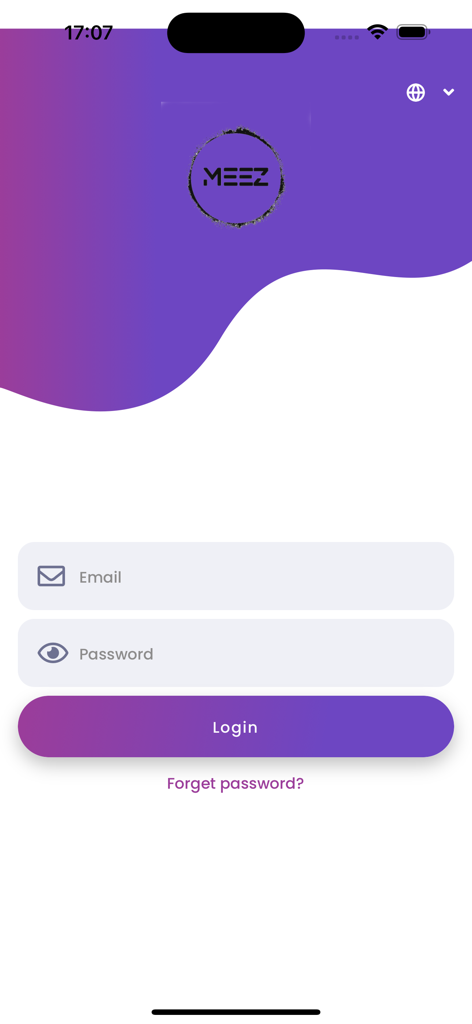 Meez - Pantalla de inicio de sesión de la aplicación de gestión de restaurantes Meez