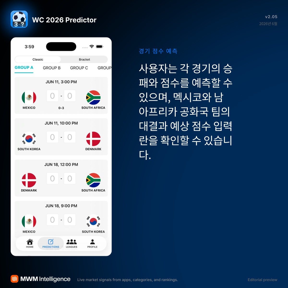 WC 2026 Predictor - 스포츠 앱 | MWM