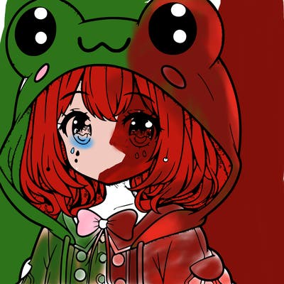 cute anime girl in frog hoodie