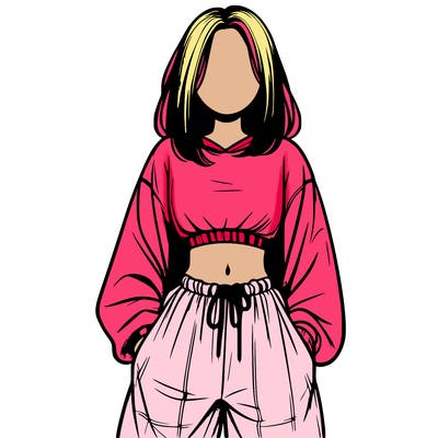 realistic girl faceless with baggy pants and a crop top