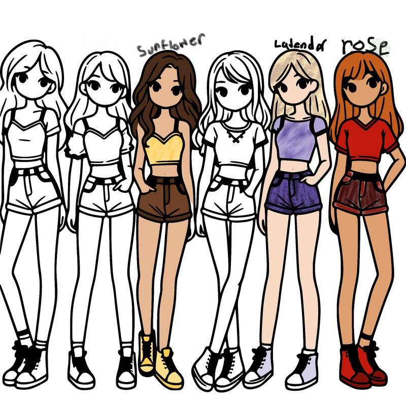 a group of girls wearing crop tops and shorts