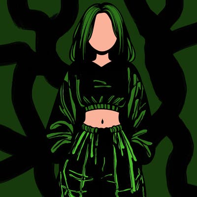 realistic girl faceless with baggy pants and a crop top