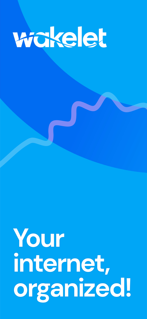 Logo de l'application Wakelet et slogan Votre Internet organisé sur un fond bleu