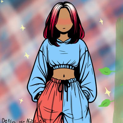 realistic girl faceless with baggy pants and a crop top