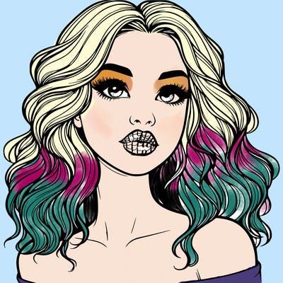 realistic girl with wavy hair and lips