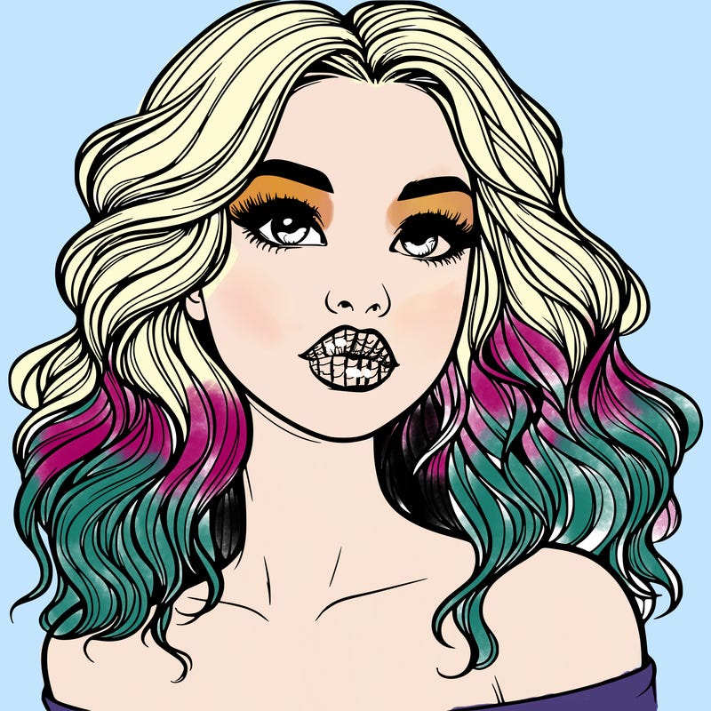 realistic girl with wavy hair and lips
