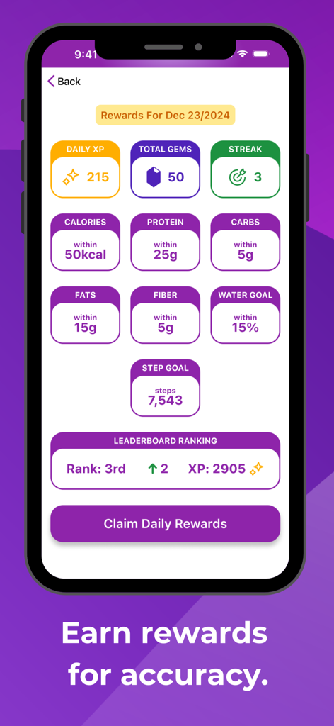 Macro Sync - Macro Sync app screen showing daily rewards and gamified tracking for macro and calorie accuracy