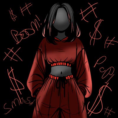 realistic girl faceless with baggy pants and a crop top