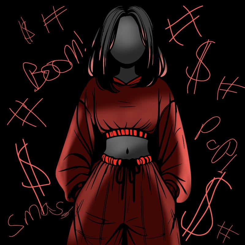 realistic girl faceless with baggy pants and a crop top