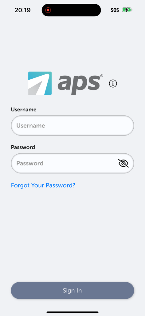 eSELFSERVE - APS eSELFSERVE login screen with username and password fields