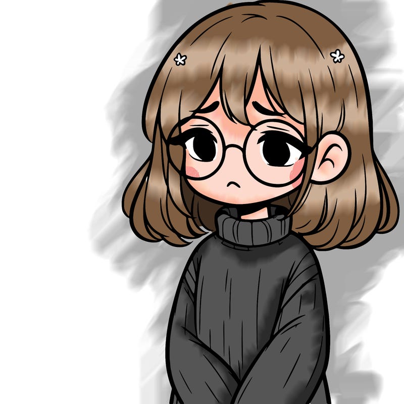 sad girl with glasses in a sweater