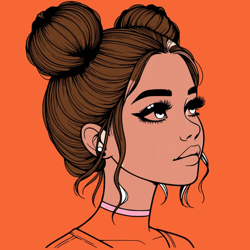 realistic girl with buns on the top of her head