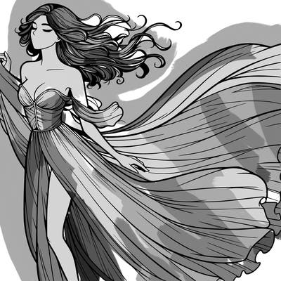 realistic woman in dress flowing the the wind