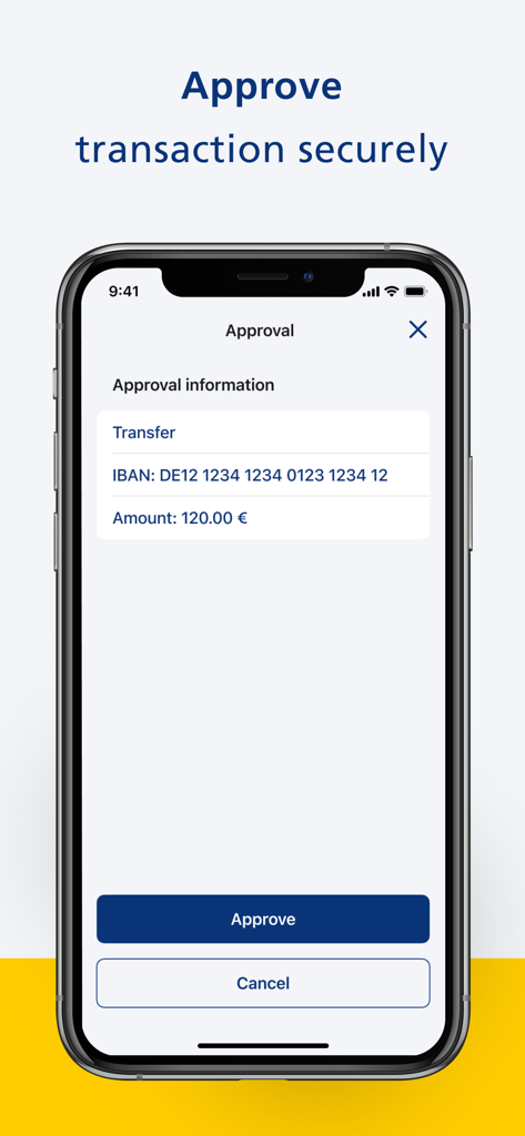 Postbank BestSign app interface showing a transaction approval screen for a transfer
