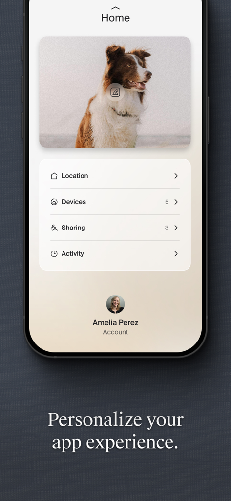 Level Home - Level Home app interface showing personalization and account settings