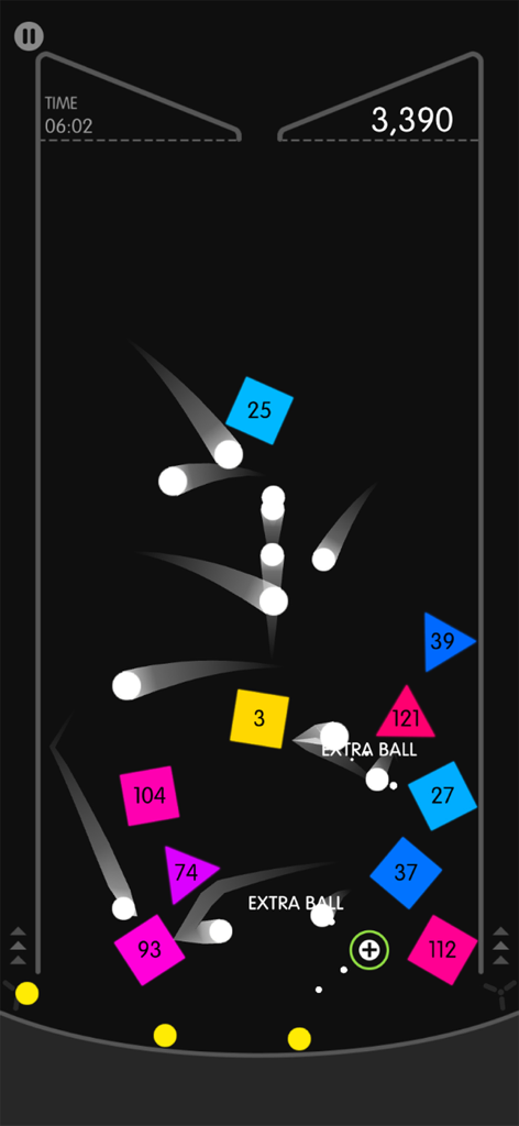 Physics Balls - Physics Balls에서 숫자가 매겨진 다채로운 벽돌에 튕기는 흰색 공