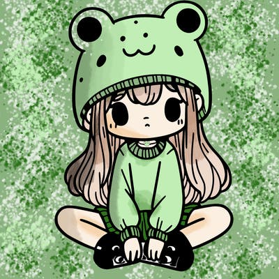 a girl wearing a frog hat and some frog socks