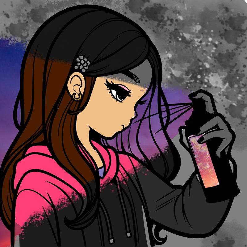 a realistic girl spray painting