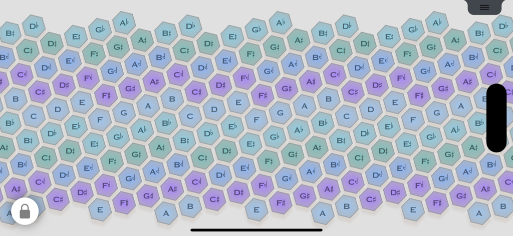 Hexagonal key layout of the Isomorphic Keyboard app interface