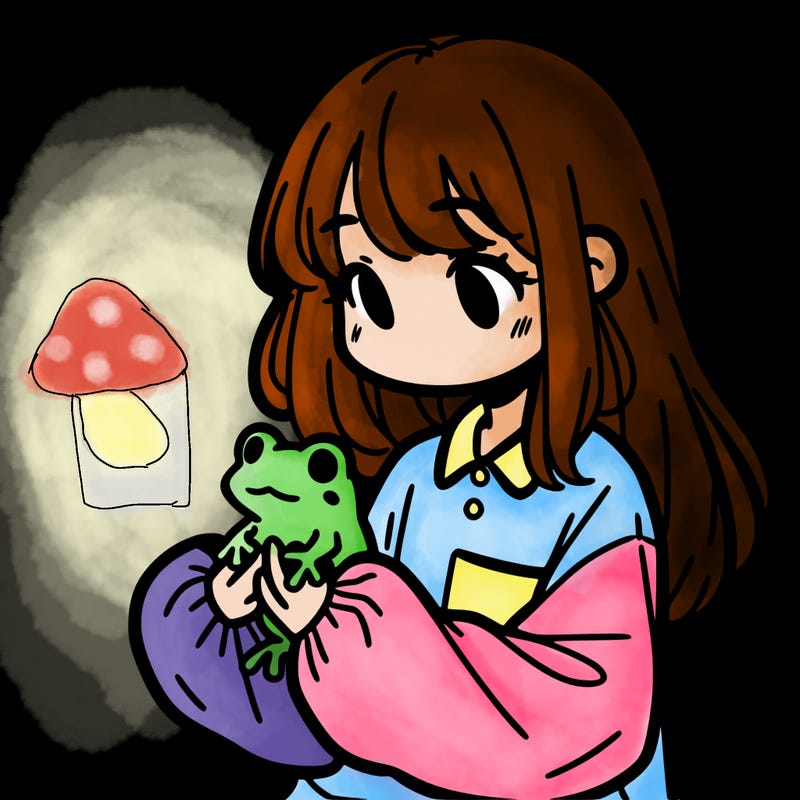 girl with long hair and a oversized shirt. and she is holding a frog