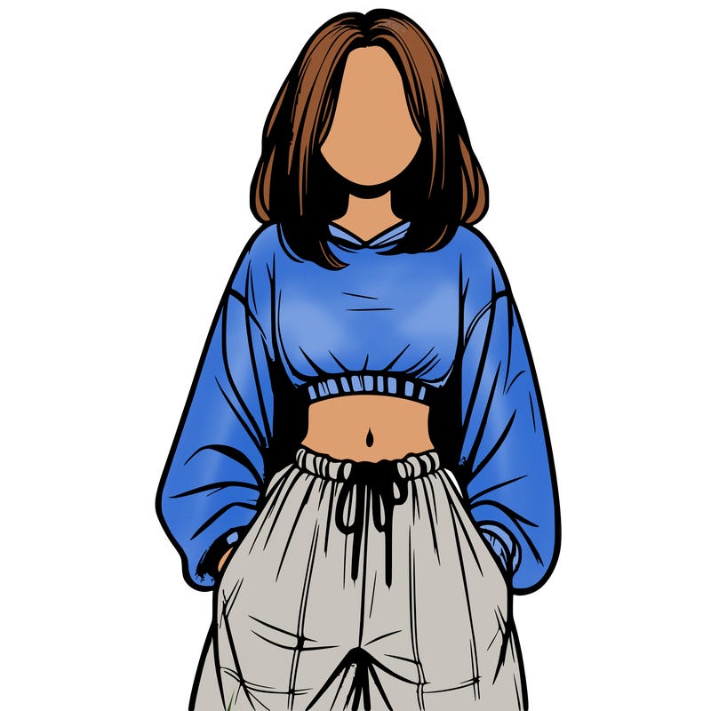 realistic girl faceless with baggy pants and a crop top