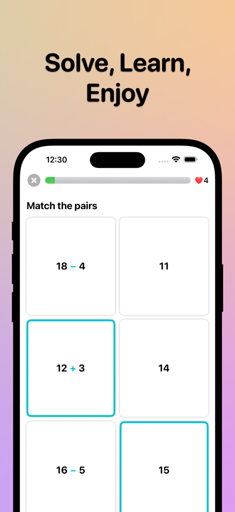 Mental Math - Mathee - A screen from the Mathee app showing a matching exercise with mental math problems