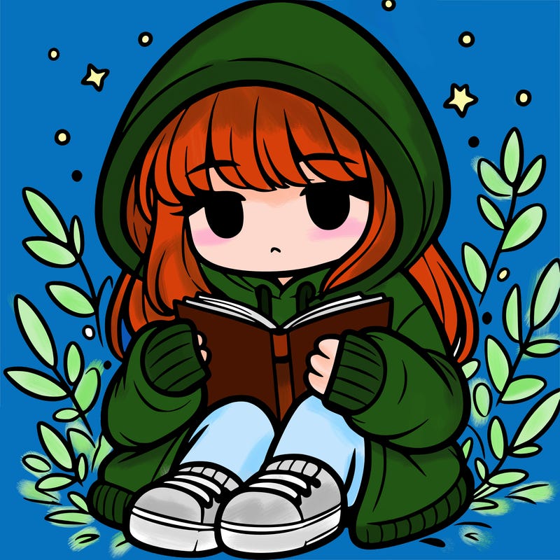 girl in oversized hoodie reading a book