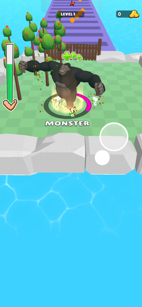 Monster Evolution! - Ein riesiger Gorilla-Charakter, der sich in einem Level des mobilen Spiels Monster Evolution entwickelt