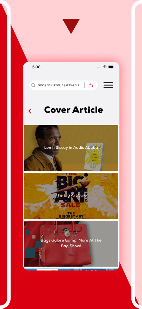 What’s Out Addis - Whats Out Addis app cover articles screen featuring arts and culture in Ethiopia