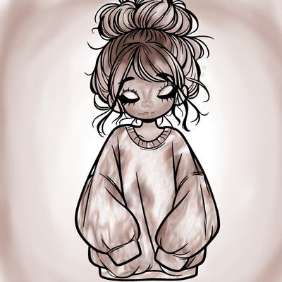 girl with baggy sweatshirt and messy bun