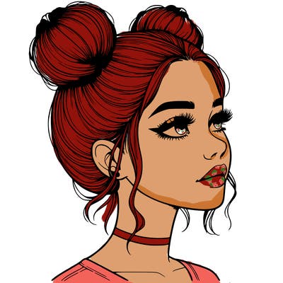 realistic girl with buns on the top of her head