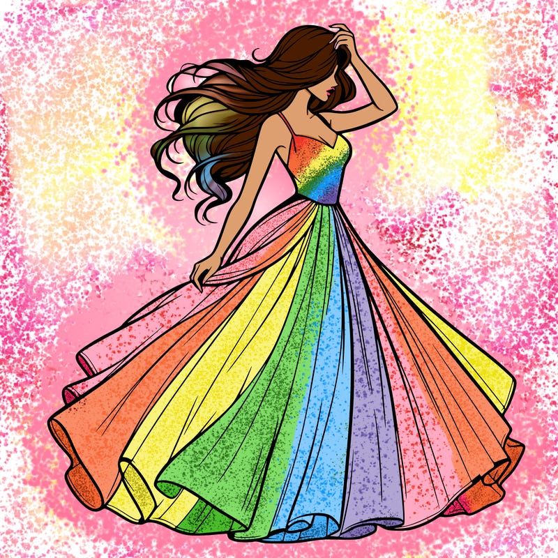 realistic woman with dress flowing in the wind