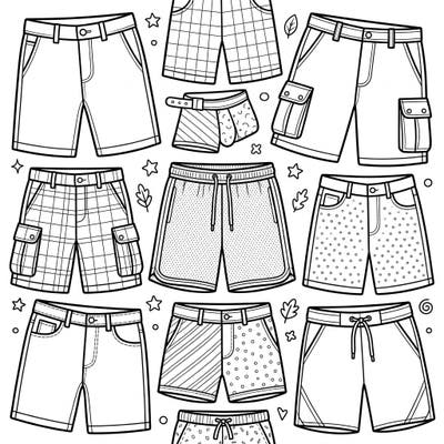 Explore a trendy collection of men's shorts, perfect for fashion enthusiasts and coloring fans alike. From classic casual to sporty designs, find your favorite style to bring to life with color.